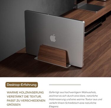 Підставка для ноутбука з дерева та алюмінію Muso - вертикальна. Компактний регульований тримач для MacBook Pro/Air, iPad, Samsung, планшетів та ноутбуків.