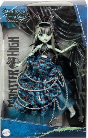 Лялька Monster High Stitched in Style Френкі Штайн - Гуль з детальним виглядом, видимими швами, спідницею з рюшами та туфлями на шпильках у техніці печворк, для шанувальників та колекціонерів, HRL66