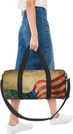 Спортивна сумка, дорожня сумка, вінтажний стиль, з принтом американського прапора, сумка на нічліг, чорна, універсальний розмір, сумка для подорожей