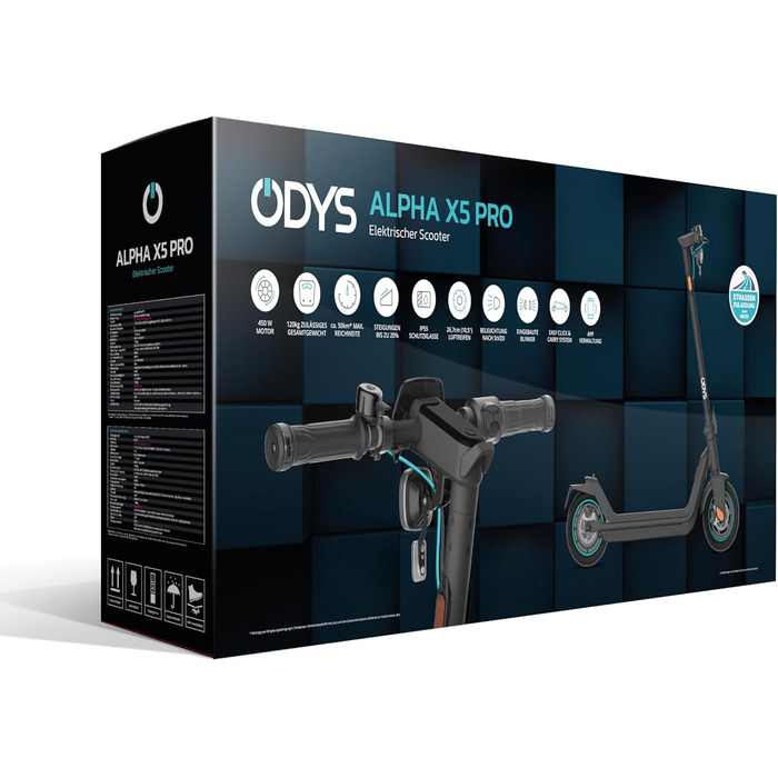 Електросамокат Odys з допуском до дорожнього руху (залежно від моделі, запас ходу до 75 км та нахил 25 відсотків, з підвіскою або без неї, вантажопідйомність 120 кг, пневматичні шини, дисплей, застосунок) електричний самокат, електричний самокат, запас хо