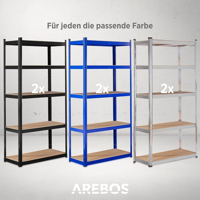 Надміцний стелаж Arebos, комплект з 2 шт. 180x90x30 см Вантажопідйомність 875 кг 5 полиць з МДФ Легке складання за допомогою вставної системи Оцинкований сріблястий колір