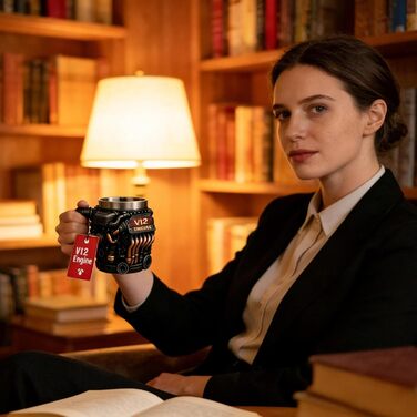 Кавова кружка, 300 мл, V12, нержавіюча сталь, двостінна, реалістичний дизайн, кавова кружка з мотивом двигуна для зими, балкону, двору, використання на вулиці, саду, пікніка, кемпінгу, вечірки, віскі