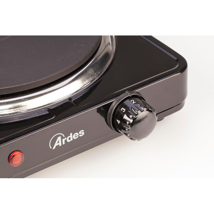 АРДЕС Електрична плита 1 1500 Вт чавунна варильна поверхня з лакованої сталі діаметром зверху 18,5 см і термостатичним термостатом модель TIKAPPA AR1F19 Black