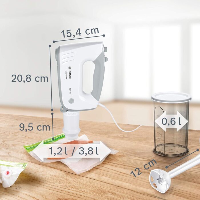 Ручний міксер, вакуумна система, 450 Вт, вакуумний насос, сумка та коробки, глечик для блендера, білий, 364V0 Ergomixx Ergomixx