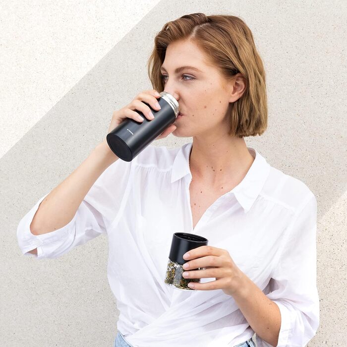 Чайна пляшка Navaris з нержавіючої сталі та скла з ситечком - пляшка для чаю 300 мл, чайник на винос - кухоль для чаю, пляшка для пиття, чайник для заварювання чаю з боросилікатного скла