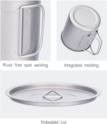 Титанова кружка Boundless Voyage 450 мл з кришкою, складна ручка, для кемпінгу на природі, надлегка, для води, чаю, кави