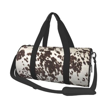 Сумка для подорожей зі шкіри великої рогатої худоби з молочним принтом, для фітнесу, спортивного спорядження, велика дорожня сумка, сумка на нічліг та на вихідні для жінок та чоловіків, Чорна, Універсальний розмір