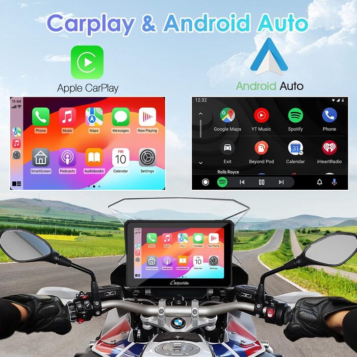 Мотоциклетний GPS-екран Carpuride W702B Carplay з дизайнерським кронштейном для мотоциклів BMW, бездротовим CarPlay і Android Auto, портативним водонепроникним 7-дюймовим сенсорним екраном, подвійним Bluetooth, навігацією, Siri.