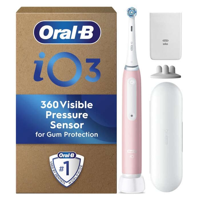 Звукова зубна щітка Oral-B iO 3, Рожевий відтінок Blush Pink, Насадка Ultimate Clean, Чохол для зарядки, Дорожній футляр, Розроблено Braun Rose