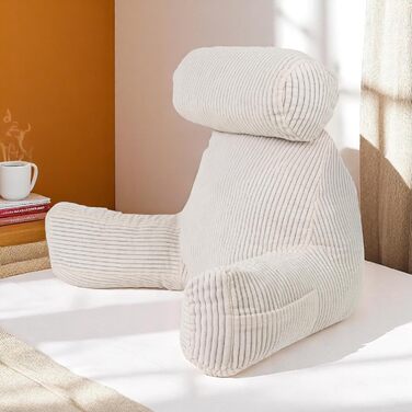 Вельветова подушка для читання для ліжка та дивана Знімний чохол, який можна прати в пральній машині Мяка та зручна, з підтримкою спинки з підлокітниками та ергономічним сидінням (кремово-білий) Знімна подушка кремово-білого кольору вельветовий оксамит Зн