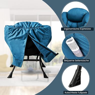 Крісло COSTWAY з підставкою для ніг, відкидне крісло з підлокітниками, бічною кишенею та підставкою для ніг, крісло для відпочинку, крісло для телевізора, крісло з відкидною спинкою для вітальні, спальні, офісу (синє) синє з підставкою для ніг