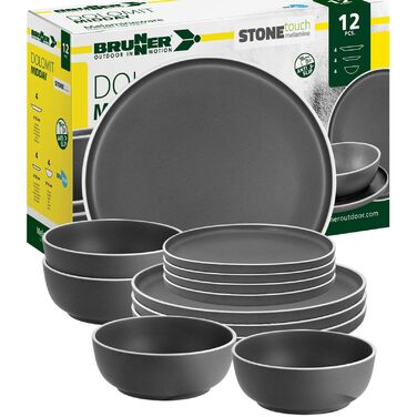 Набір меламінового посуду для кемпінгу 12 предметів - Тарілки та миски для 2-4 осіб DOLOMIT Midday - Штабелюється, стійкий до подряпин Midday, 12 предметів