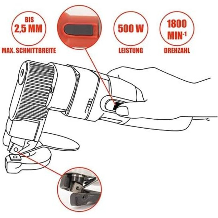 Електричні ножиці/кусачки для листового металу 500 Вт сталь 2,5 - алюміній 3 мм