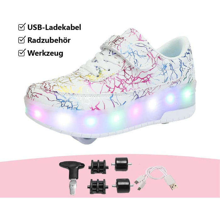 Роликові ковзани HUSKSWARE, взуття для хлопчиків та дівчаток, 4 колеса, взуття для скейтбордингу, регульоване, дитяче взуття з колесами, чорно-біле, розміри 28-40 EU, 668 білий, 2 колеса, розмір 31 EU