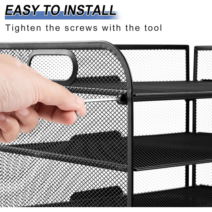 Органайзер для столу з ручкою, 3-ярусний лоток для листів, сітчасті відділення для документів формату А4, органайзер для паперових листів формату А4, лоток для документів, чорний.