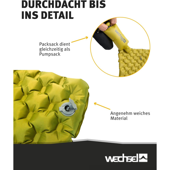 Килимок для сну Wechsel для трекінгу Coreo I 195 x 62 x 7,5 см I Термокилимок з системою подвійних повітряних камер I Теплоізоляційний кемпінговий килимок I Надувний матрац для кемпінгу, велоспорту, бушкрафту та трекінгу