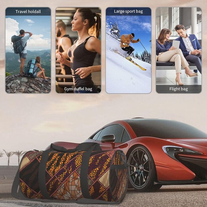 Спортивна сумка, дорожня сумка, в африканському стилі, з принтом печворк, сумка на нічліг, чорна, універсальний розмір, сумка для подорожей