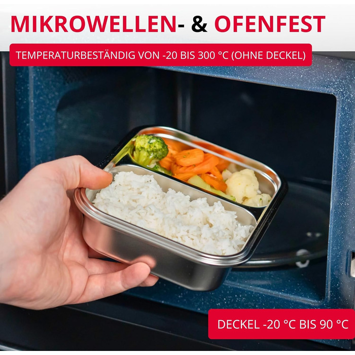 Ланчбокс Westmark Edelstahl Непротікаючий контейнер для сніданку Підходить для мікрохвильової печі та духовки, не містить BPA Бенто-бокс для школи, роботи та дитячого садка Сріблястий, розділений 450 280 мл, 450 280 мл