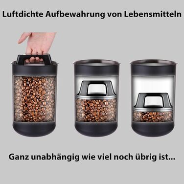 Герметичний контейнер для кави KC Kitchen & Co. для 250 г кавових зерен контейнер з нержавіючої сталі з вакуумною кришкою та ароматичною герметичністю контейнер для зберігання кави, чаю, цукру, мюслі матово-чорний (1000 мл)