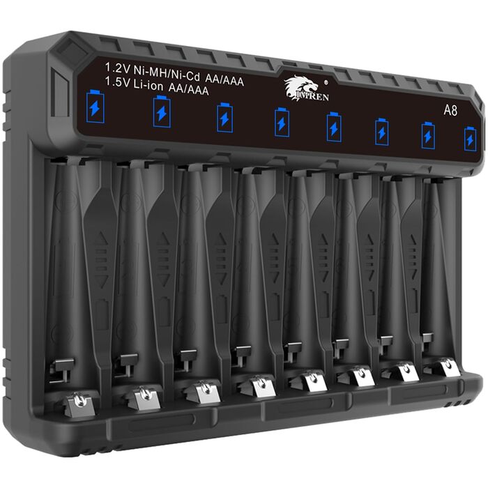 Зарядний пристрій IMREN для літієвих акумуляторів типу AA AAA, зарядний пристрій для акумуляторів типу AA AAA 1,5 В для літієвих та 1,2 В для нікель-метал-гідридних/нікель-дегідних акумуляторів типу AA AAA, функція швидкої зарядки 5 В 2 А через вхід USB-C