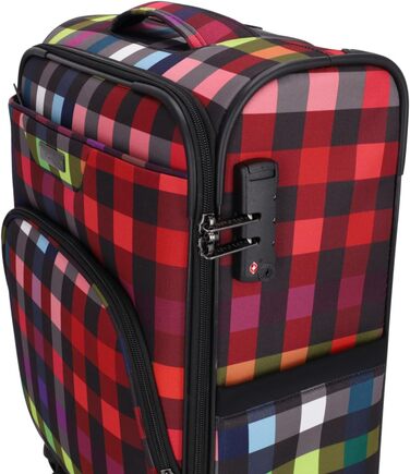 Дорожній візок SoftLITE 4w Валіза з міцного поліестеру Легкий візок з чотирма подвійними колесами Кодовий замок TSA (різнокольорова клітинка, S - ручна поклажа 55 см) Різнокольорова клітинка