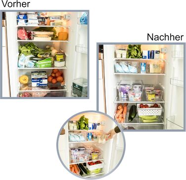 Органайзер для холодильника 37x23x14,5 см Прозорий з ручкою - Акрилова коробка для зберігання Організатор для холодильника Коробка для холодильника без BPA Комори Шафа для зберігання Прозора кухонна шафа Коробка 6 коробок, 6 шт.