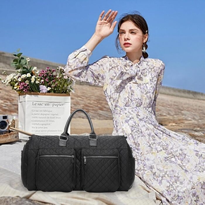 Сумка для одягу Seyfocnia Convertible для жінок, шкіряні сумки для одягу з чохлом для взуття, підвісні дорожні сумки 2-в-1, модні чорні