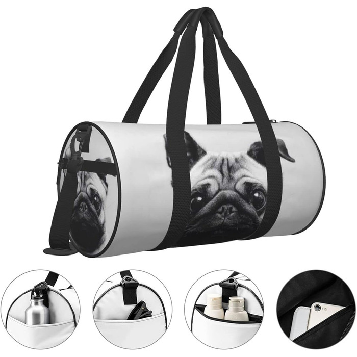 Дорожня сумка-циліндр з мопсом, спортивна сумка для чоловіків та жінок, сумка для подорожей, спортивний баул
