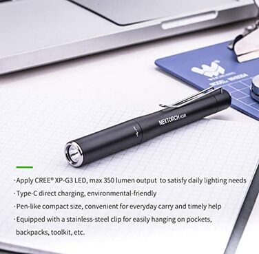 Ліхтарик K3R 350 люмен з USB-C, включаючи акумулятор Nextorch ємністю 320 мАг, 3R -