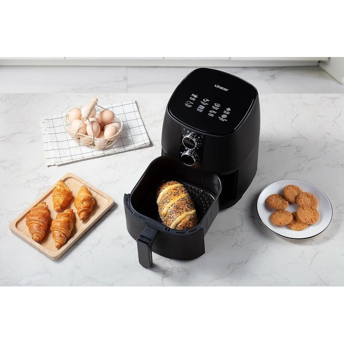 Аерофритюрниця 4 л - Фритюрниця з таймером і функцією збереження тепла - Вибір температури - Більш енергозберігаючий і швидший, ніж духові шафи - 1400 Вт (чорний)