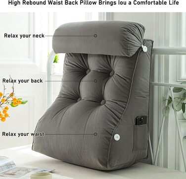 Подушка для спинки дивана/ліжка/узголів&39я, велика подушка для читання для дорослих, м&39яка подушка для спини зі знімним підголівником для читання/відпочинку/ігор (55 x 60 x 26 см, коричнева) 55x60x26 см коричневий