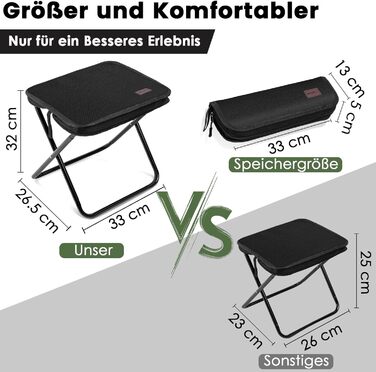 Складаний стілець MOONCY, 3326,532 см, Портативний кемпінговий стілець, Складаний, Витримує до 120 кг, Легкий рибальський стілець для походів, риболовлі та активного відпочинку, Чорний