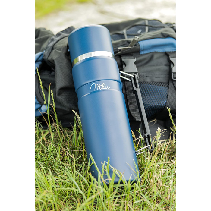 Термос Milu 1 л - Термос-пляшка з ручкою - Ізольована пляшка - Ізольована питна пляшка з нержавіючої сталі, 100 герметична, з подвійною стінкою (темно-синій, 1000 мл) Темно-синій 1000 мл