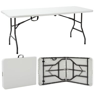 Розкладний садовий стіл Velway 180x74 см, фуршетний стіл - швидкий та простий у встановленні розкладний стіл для 6-8 осіб, водонепроникний, кемпінговий стіл, стіл для вечірок, стіл для блошиного ринку з ручкою для саду, патіо, балкону, білий