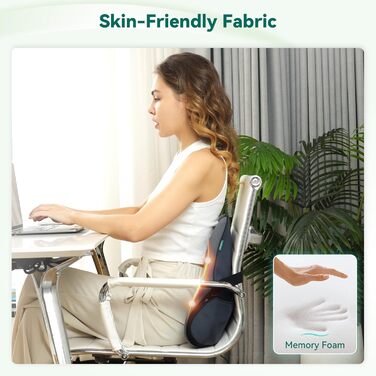 Ергономічна подушка для поперекової підтримки Snailax з масажем та підігрівом, подушка для спини Shiatsu з піни з ефектом пам&39яті, подушка сидіння з 3 рівнями інтенсивності масажу 2 рівні нагріву 3 таймери Зручна постава сидячи