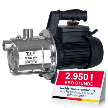 Садовий насос T.I.P. GP 3000 INOX з нержавіючої сталі потужний насос 550 Вт з продуктивністю 2950 л/год та захистом від перегріву міцний, стійкий до корозії корпус насоса, арт. 30111, продуктивність 2950 л/год