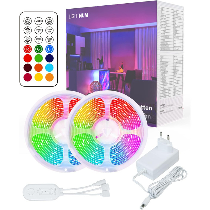 Світлодіодна стрічка LEDYA 10 м, світлодіодна стрічка RGB, світлодіодні струнні світильники, що змінюють колір, для приміщень з дистанційним керуванням Світлодіодна стрічка для прикраси спальні вечірки, дому, телевізора, кухні, BH1001 D-RGB-10m