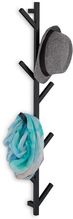 Вішалка настінна Relaxdays з 8 гачками, компактна, декоративна, металева, В х Ш х Г 100,5 х 19,5 х 7 см, вішалка, чорна