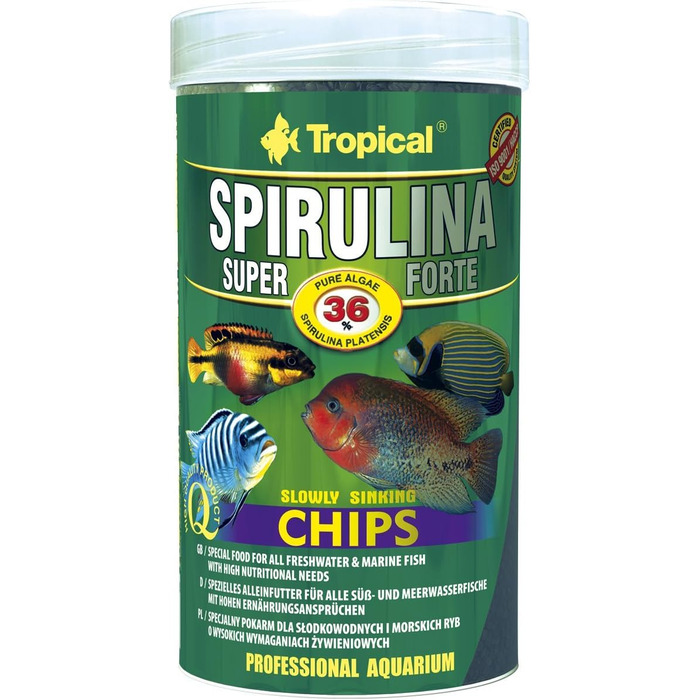 Чіпси Tropical Super Spirulina Forte з 36 вмістом спіруліни (Platensis), 1 упаковка (1 x 1 л)