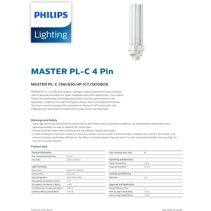 Теплий білий (3000K), 13W/830/4PIN G24q-1