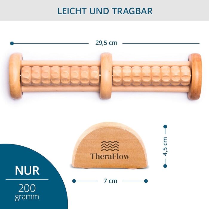 Масажний ролик для ніг TheraFlow при підошовному фасціїті Wood, в т.ч. картка рефлексотерапії стопи - масажер для ніг, масажер для ніг, масажер для ніг Heel Spur для ніг, рефлексотерапія стоп і масажер для ніг (подвійний)