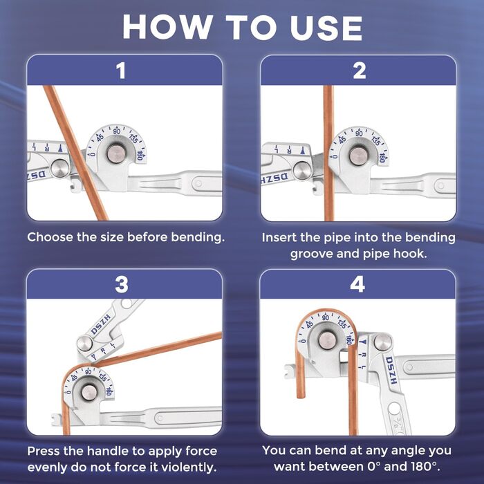 В 1 Ручний трубогиб 1/4' 5/16' 3/8' Інструмент для згинання труб 0-180 градусів Інструмент для згинання мідних, латунних, алюмінієвих та м'яких металевих труб 1/4''5/16''3/8'', 3