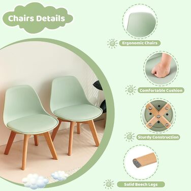 Дитячий стіл з 2 стільцями, дитячий комплект сидіння, виготовлений з масиву бука, сертифікованого FSC, для дітей віком від 1 до 6 років, дитячі меблі для дитячих кімнат та дитячих садків, зелений