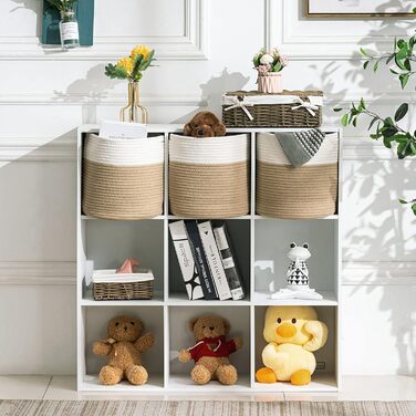 Плетений бавовняний кошик, 2 шт., зберігання іграшок для дитячої кімнати, кошик для зберігання, кошик для рослин для вітальні, спальні, 28(Г) x 28(В) см, натуральний, 2 шт. білий/натуральний