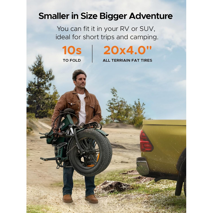 Чоловічий складний електровелосипед ENGWE E-Bike з товстими шинами 20x4.0 дюймів, знімним акумулятором 16Ah, великим запасом ходу до 150 км/110 км, повною підвіскою, 8 швидкостей, двигуном Engine Pro/Engine Pro 2.0 Black YS-9043-1 ENGINE Pro 2.0