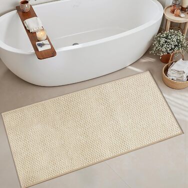 Нековзний килимок для ванної, який можна прати, 70 x 120 см, килимок для ванної з шенілу з гумовою основою, суперпоглинаючий килимок для ванни, для душу, ванни та туалету, бежевий, 70 x 120 см