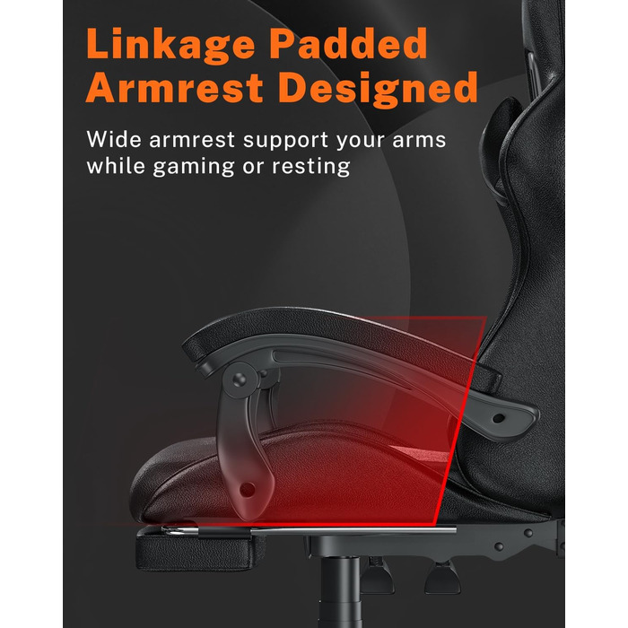 Ігрове крісло bigzzia з підставкою для ніг - Ергономічне ігрове крісло з поперековою подушкою підголівником, регульоване за висотою комп&39ютерне крісло для дорослих, дівчаток та хлопчиків (чорне) Чорний колір з підставкою для ніг