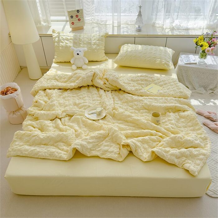 Покривало Mateju, стьобане однотонне, плед з мікрофібри, дихаюче, легке, тонке літнє покривало, м&39яке стьобане покривало для дивана (світло-жовтий, 200 x 230 см) Світло-жовтий 200 x 230 см