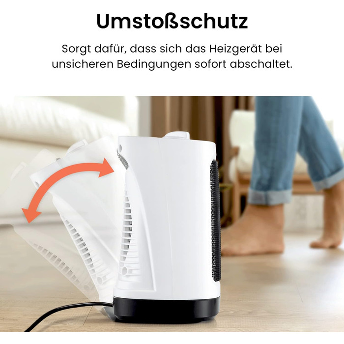 Міні-вентилятор Pro Breeze 2000 Вт з керамікою, енергозберігаючий з автоматичним коливанням, два рівні потужності, маленький тихий електричний обігрівач для вітальні, офісу, тераси - білий - 2000 Вт