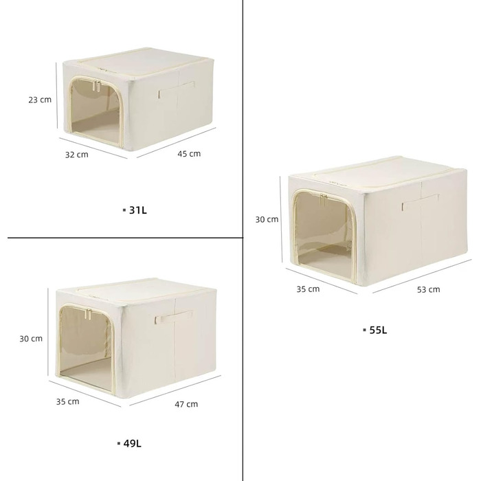 Коробка для зберігання бавовняної білизни PALE, коробка-органайзер для одягу з тканини, складна коробка для зберігання для домашньої шафи на блискавці (колір , CH 49L) 49 л